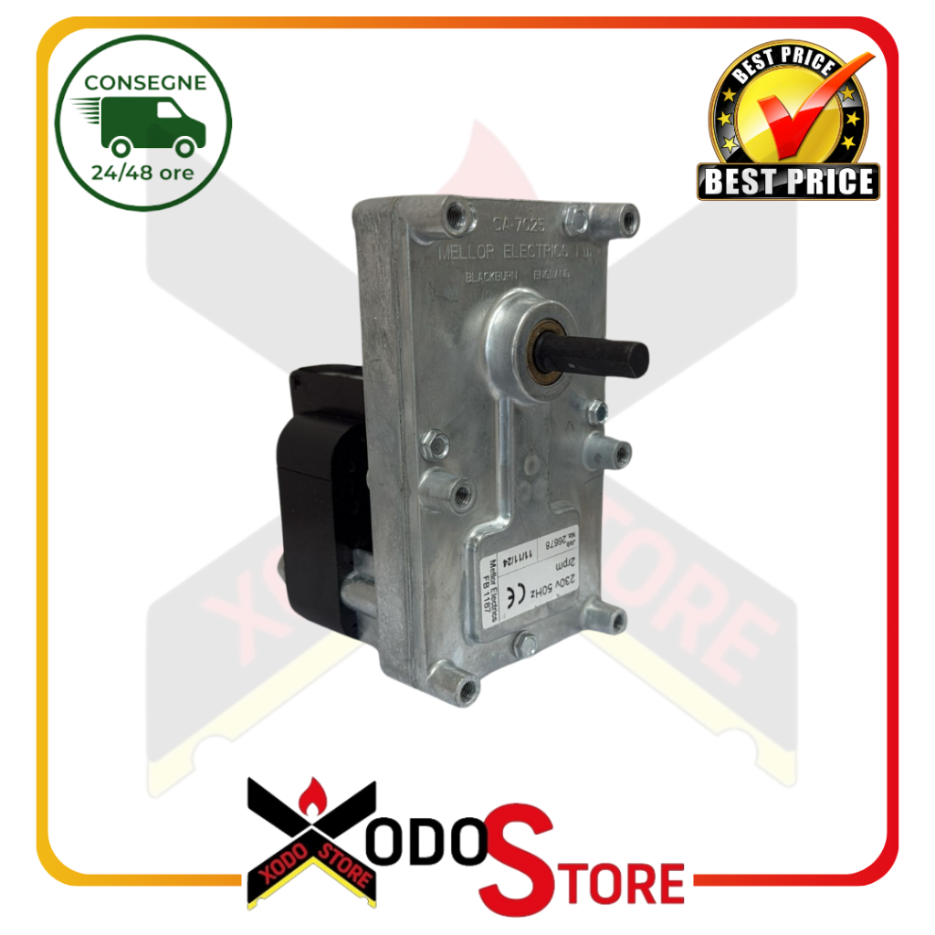 Mellor gearmotor for pellet stoves (Cod: FB1187). Speed: 2 rpm, Shaft diameter: 8.5 mm (Rif.Int. 2004)