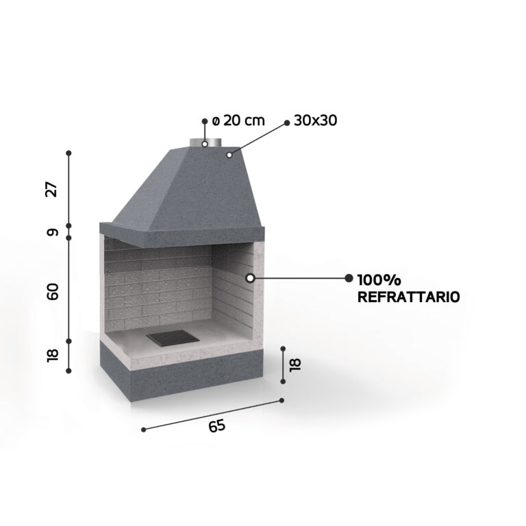 Caminetto aperto a legna in refrattario EDILMARK modello KR 65×65