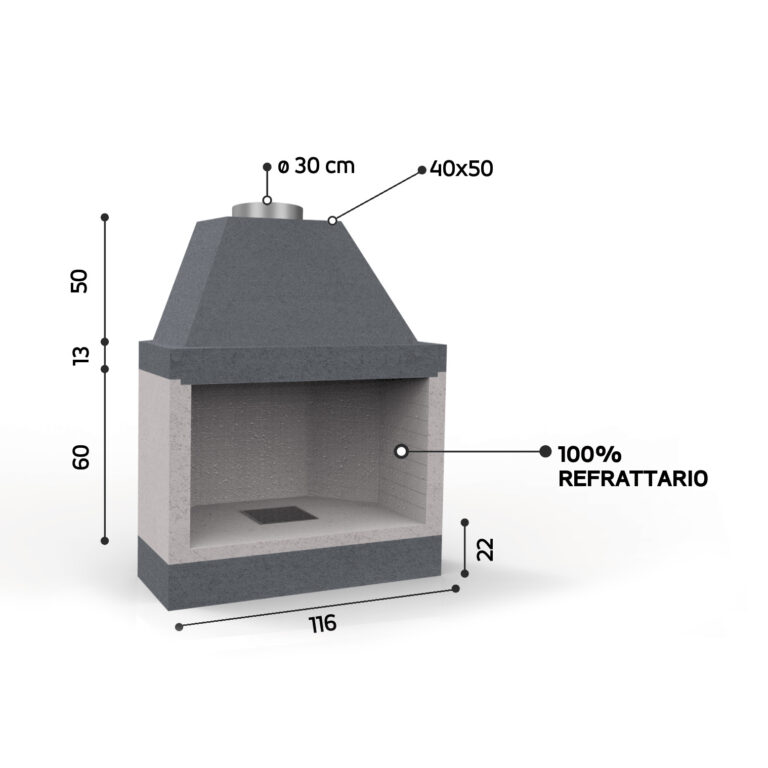 Caminetto a legna aperto in refrattario EDILMARK modello KR 100 Super