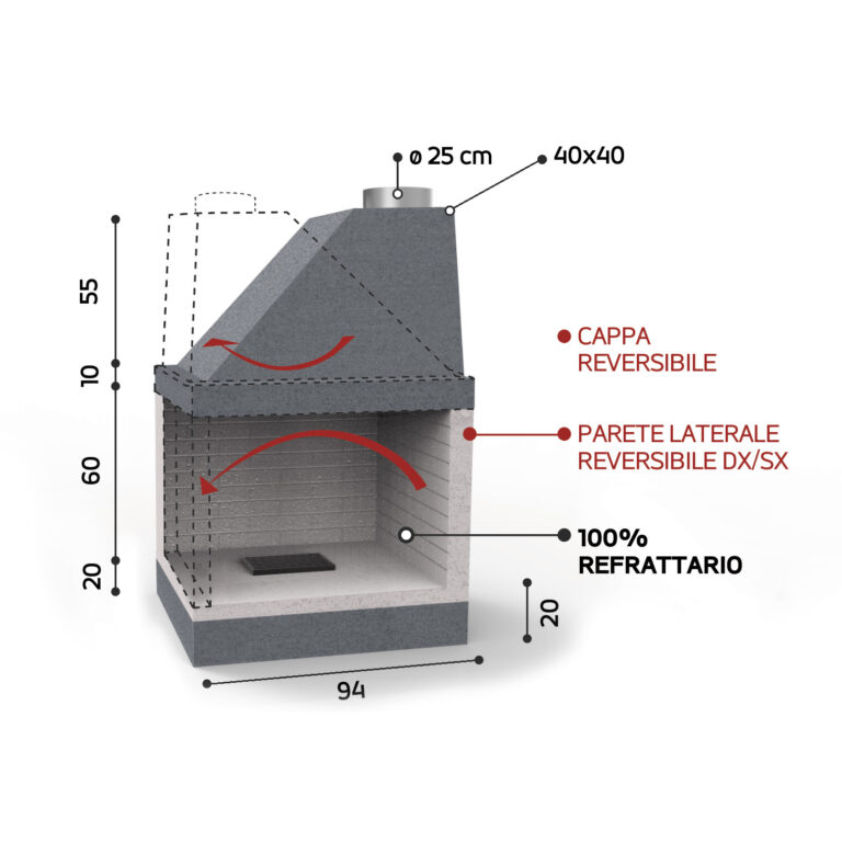 Caminetto aperto a legna in refrattario EDILMARK modello KR 950