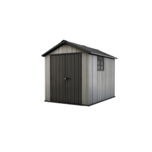 Casetta in duotech verniciabile, KETER mod. OAKLAND 759, 2 porte, pavimento incluso, lucernario e finestra laterale in policarbonato, grigio effetto legno naturale K224433