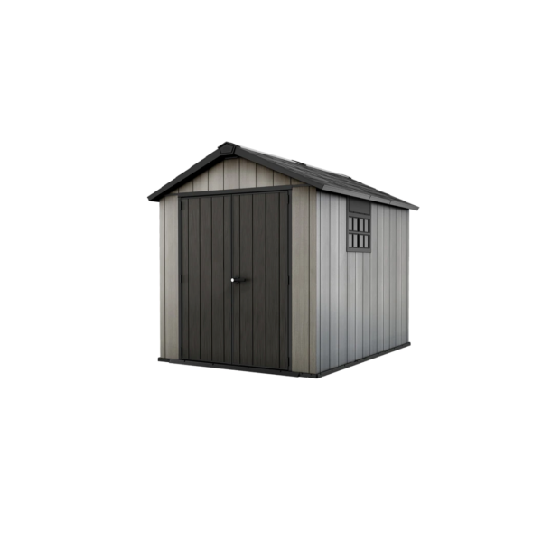 Casetta in duotech verniciabile, KETER mod. OAKLAND 759, 2 porte, pavimento incluso, lucernario e finestra laterale in policarbonato, grigio effetto legno naturale K224433