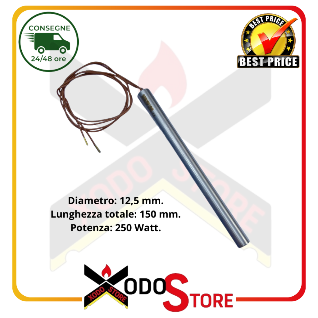 Pellet stove ignition heater glow plug L: 150 mm – D: 12.5 mm – 250 W (Rif.Int. 1026)
