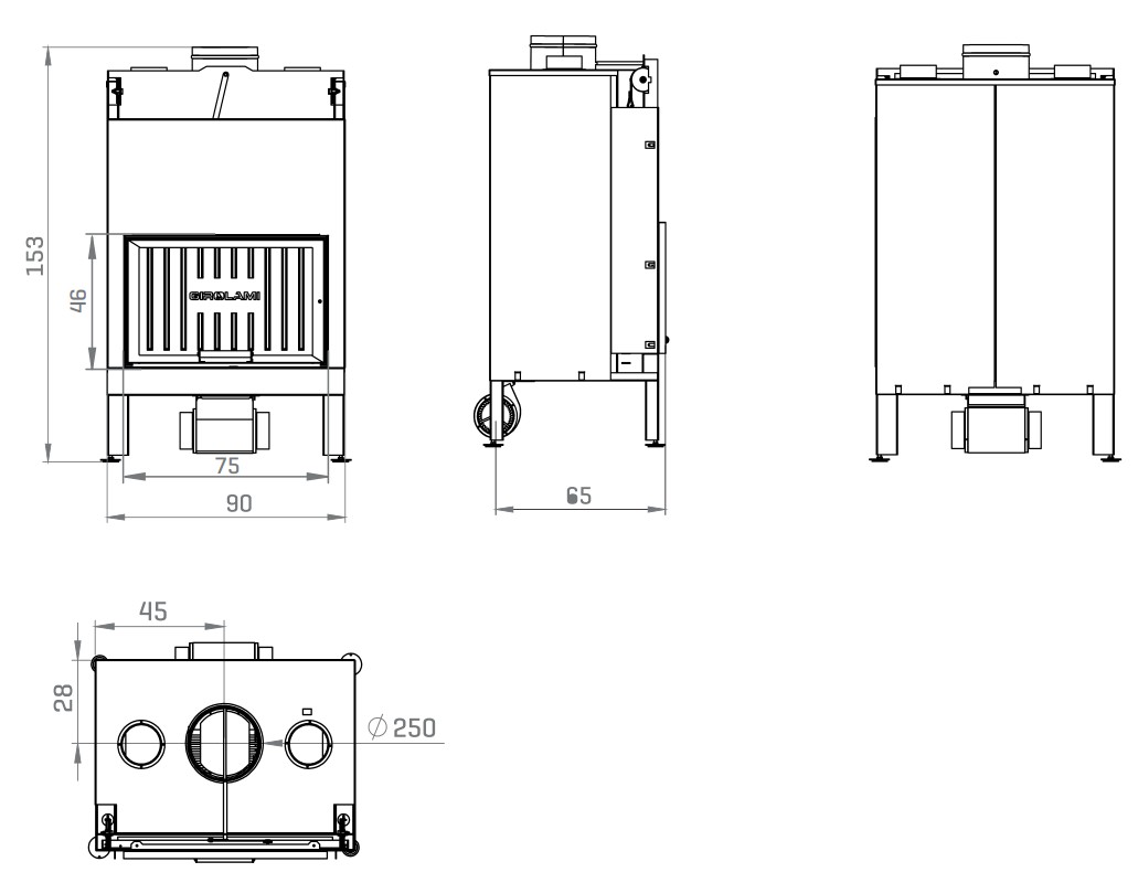 Self-cleaning wood-burning monobloc fireplace 17.6 kW GIROLAMI model ALFA - Image 2