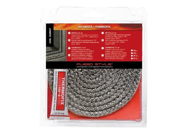 Kit professionale composto da treccia per stufe e caminetti, resistenti ad alte temperature KIT ARTICA + COLLA THERMOFIX grigio morbido DIAM. 6/8/10/11/12