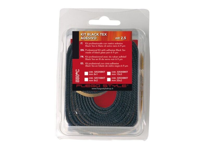 Guarnizione KIT BLACK TEX adesiva resistente a temperature fino a 600°C per stufe e caminetti DIAM. 8x1/8x2/20x2