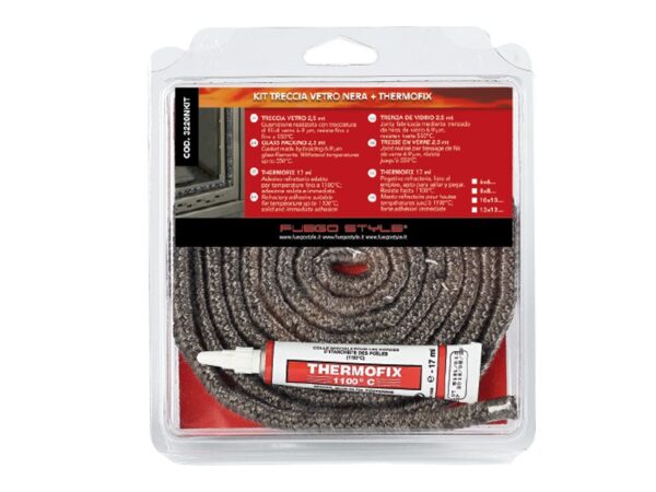 Kit professionale composto da treccia per stufe e caminetti, resistenti ad alte temperature KIT ARTICA + COLLA THERMOFIX grigio duro DIAM. 6/8/10/12