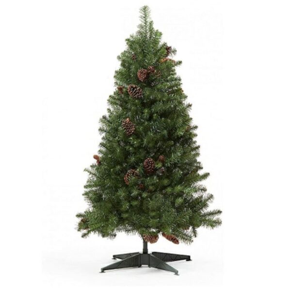Albero di Natale - Abete Cervinia Verde con pigne Altezza 120 cm, 420 Punte, con piedistallo BFTR030