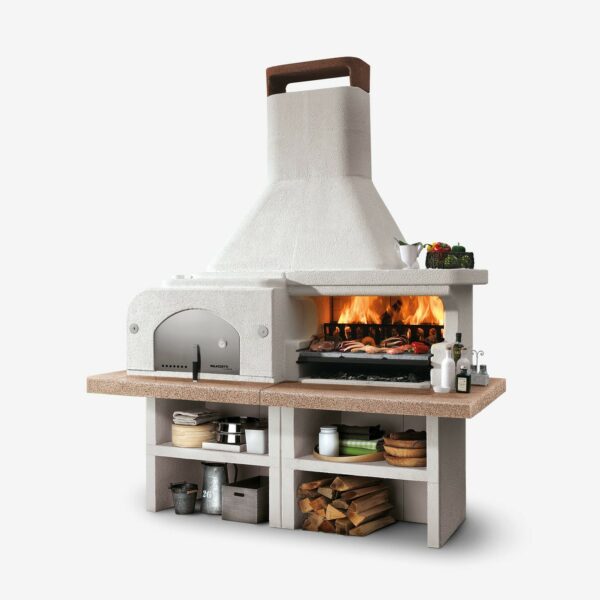 Barbecue a legna e carbonella PALAZZETTI modello GARGANO 3 con forno, piano grigio o rosso