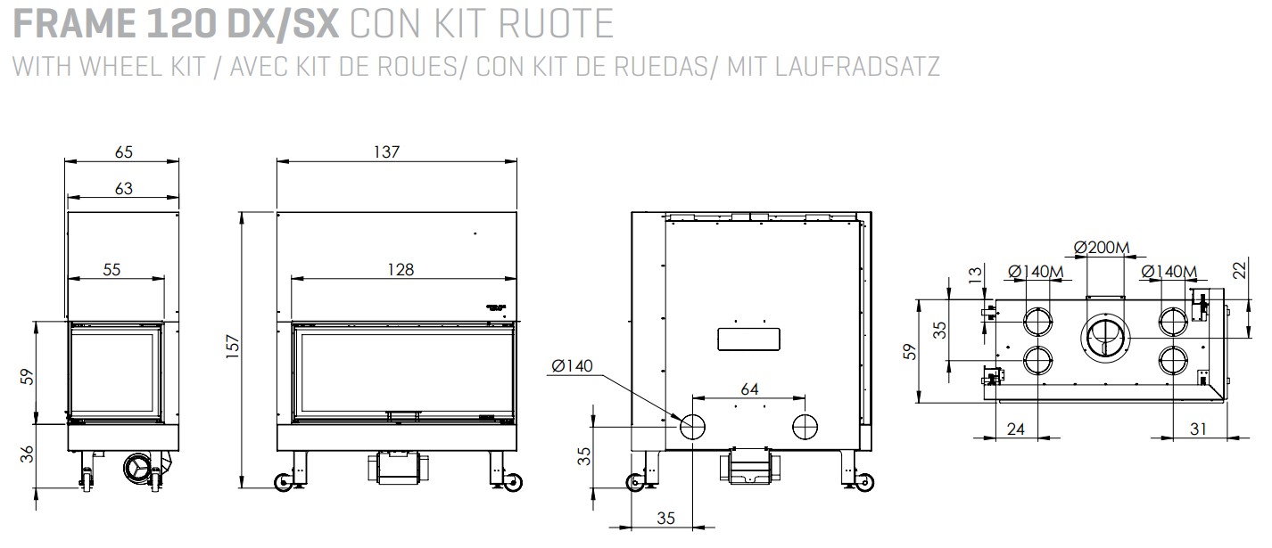 Caminetto monoblocco 5 Stelle a legna GIROLAMI FRAME 120 DX - SX - immagine 3