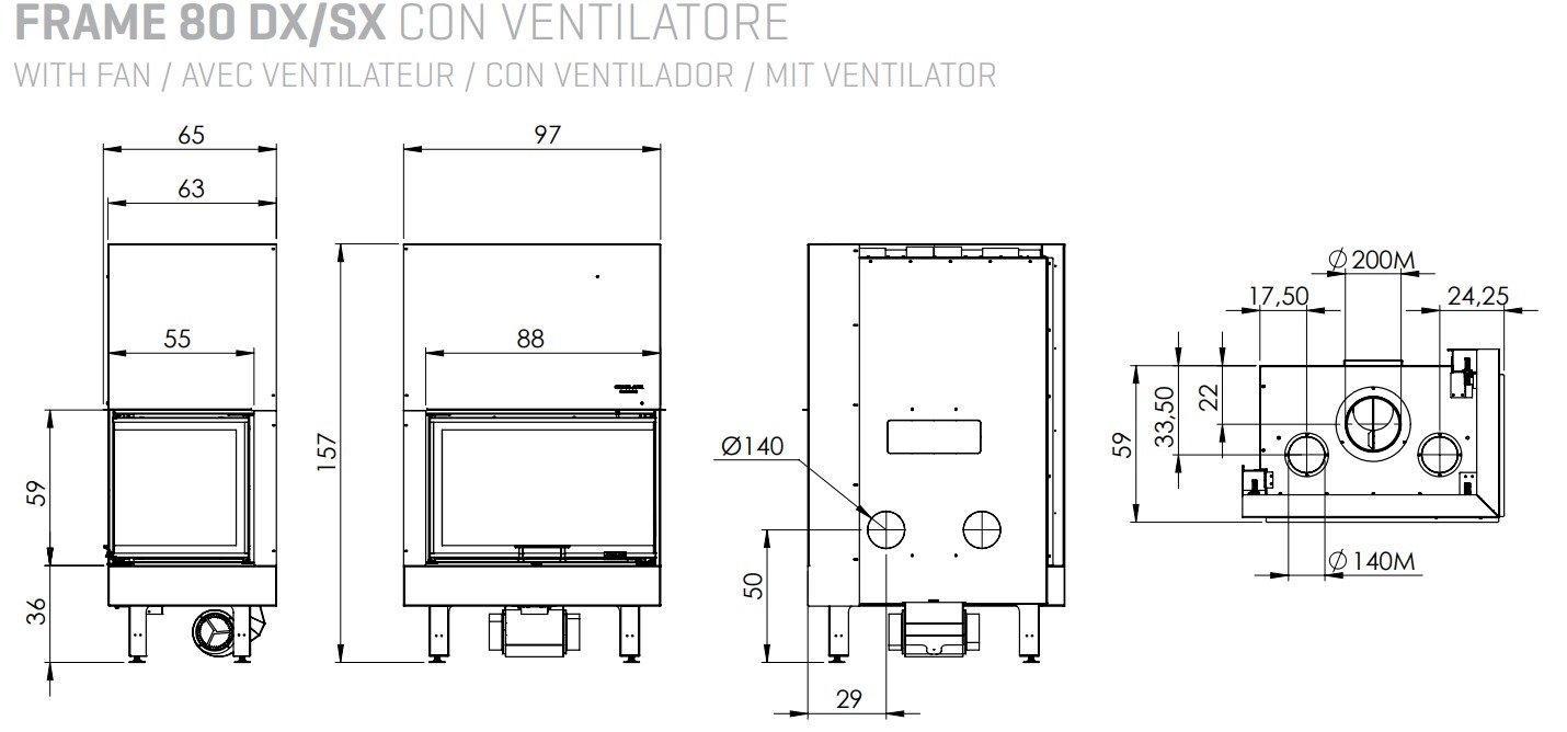 Caminetto monoblocco 5 Stelle a legna GIROLAMI FRAME 80 DX - SX - immagine 4