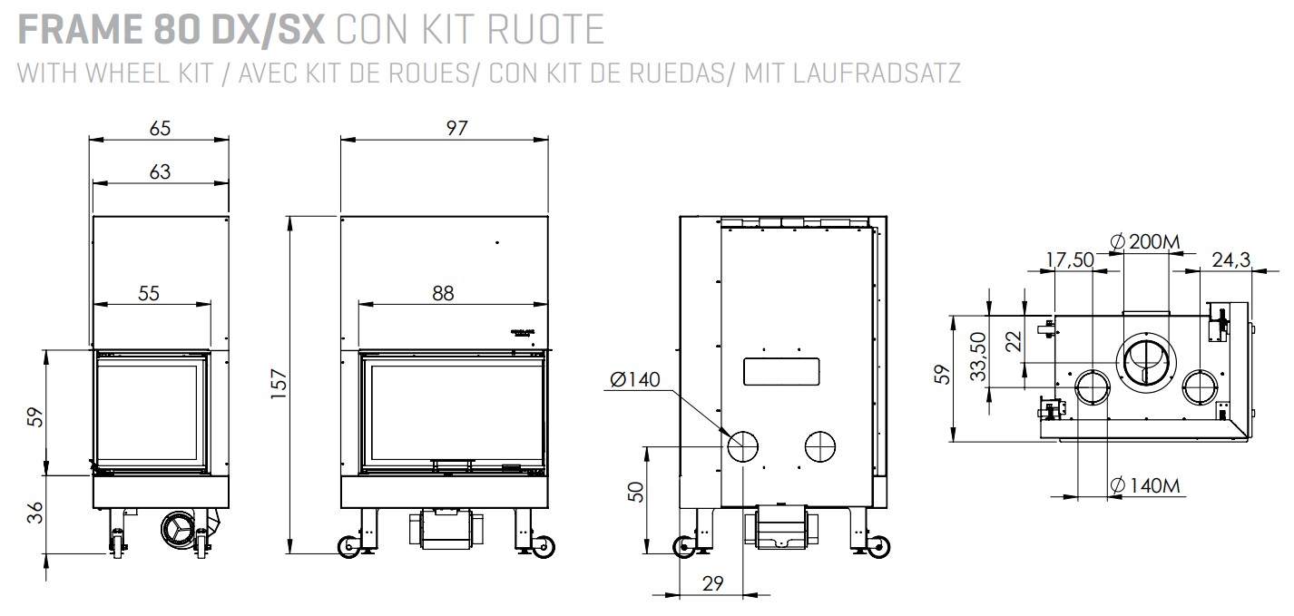 Caminetto monoblocco 5 Stelle a legna GIROLAMI FRAME 80 DX - SX - immagine 3