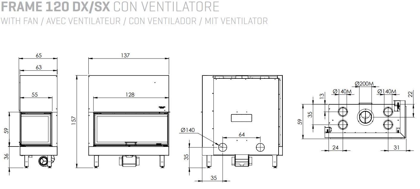 Caminetto monoblocco 5 Stelle a legna GIROLAMI FRAME 120 DX - SX - immagine 4