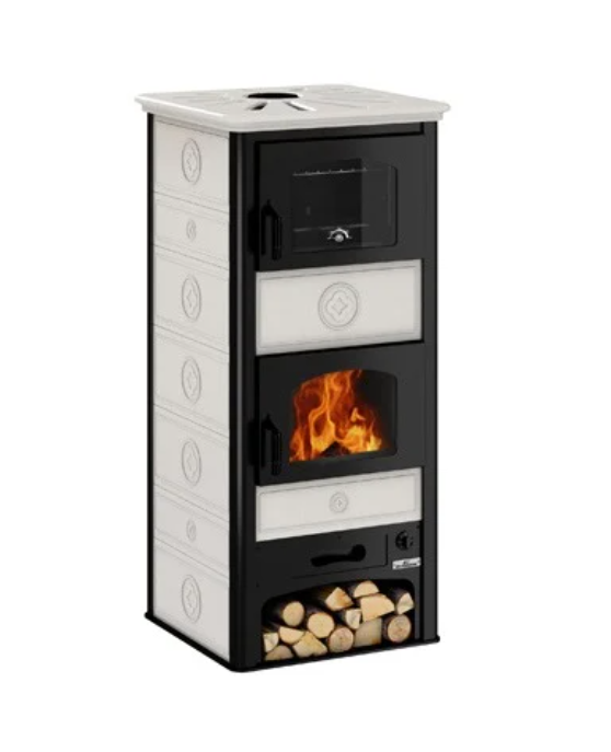 Stufa a legna con forno DE MANINCOR modello S60F BIANCA - BORDEAUX