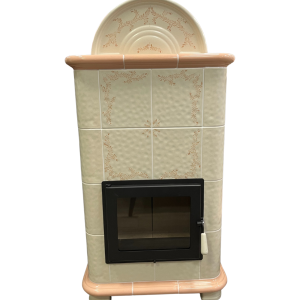 Stufa a legna in ceramica bianca fiori pesca PATERNO 12 kW