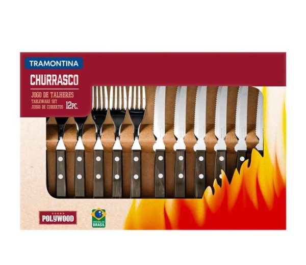 Set da tavola da 12 pezzi in acciaio inox con manici in legno PLANET