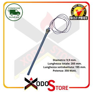 Candeletta resistenza accensione per stufa a pellet HT68668, 350 Watt, Ø 9,9 mm, lunghezza totale 205 mm (RIF. INT. 1076)
