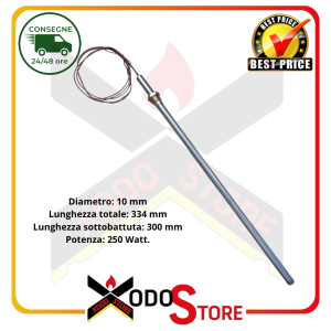 Candeletta resistenza accensione per stufa a pellet HT62657, 250 W, Ø 10MM, lunghezza 334 mm, (RIF . INT. 1084)