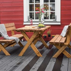 Set tavolo e panche in legno LOSA modello ATENE 149x75x89 cm