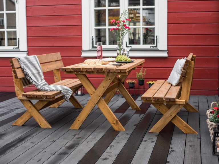 Set tavolo e panche in legno LOSA modello ATENE 149x75x89 cm