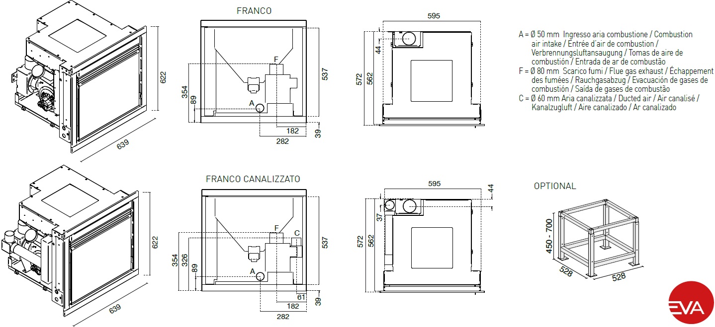 Inserto a pellet EVA CALOR modello FRANCO 9,5 kW - immagine 5