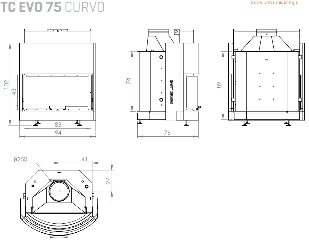 Termocamino a legna GIROLAMI modello TC EVO 75 CURVO - immagine 2