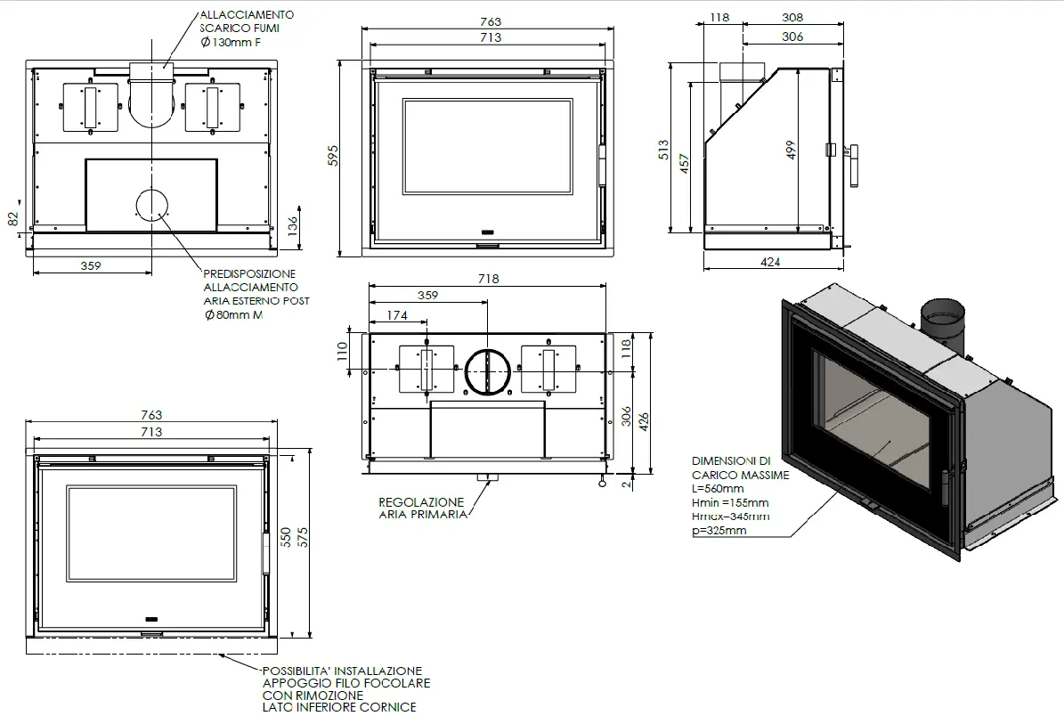 Inserto a legna KLOVER modello STARBOX 750 10,1 kW - immagine 7