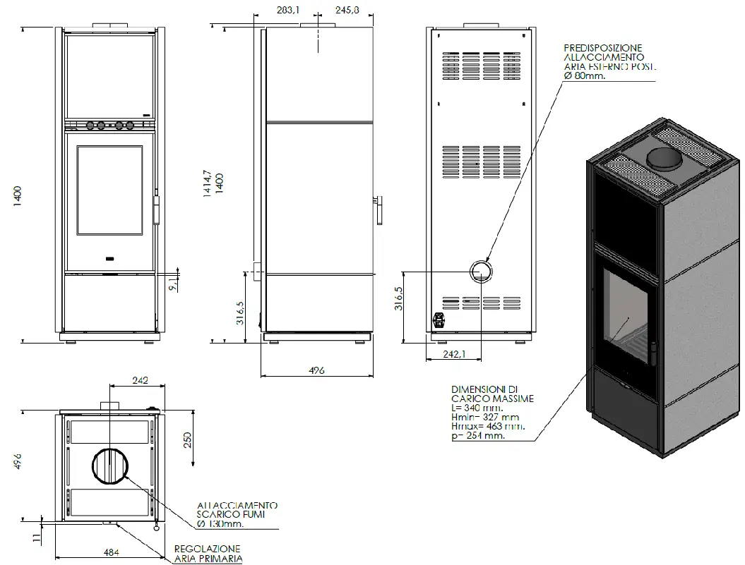 Stufa a legna KLOVER modello SWISS CORE 10,2 kW - immagine 7