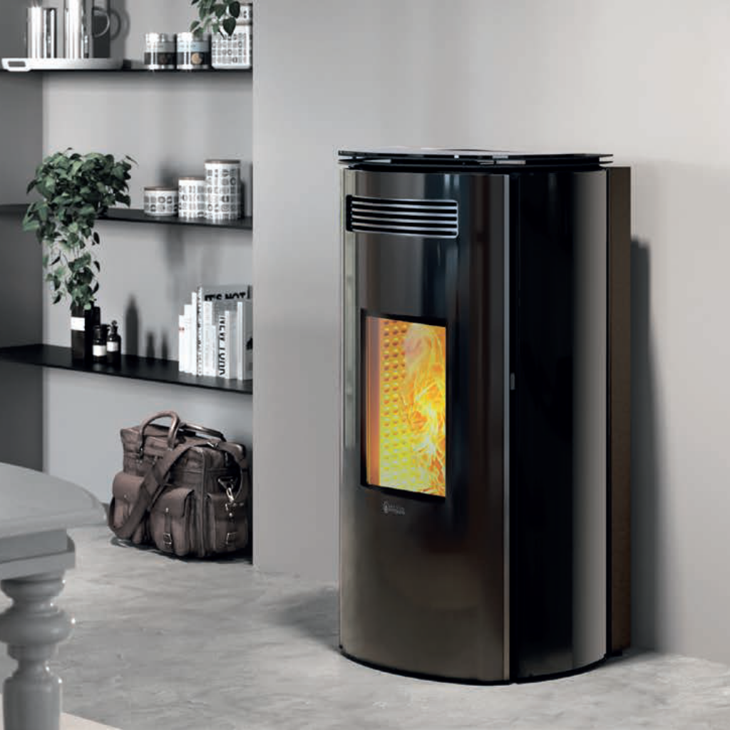 Termostufa a pellet MONTEGRAPPA modello MW 20 - 28 Wi-Fi AUP EP BOLLA