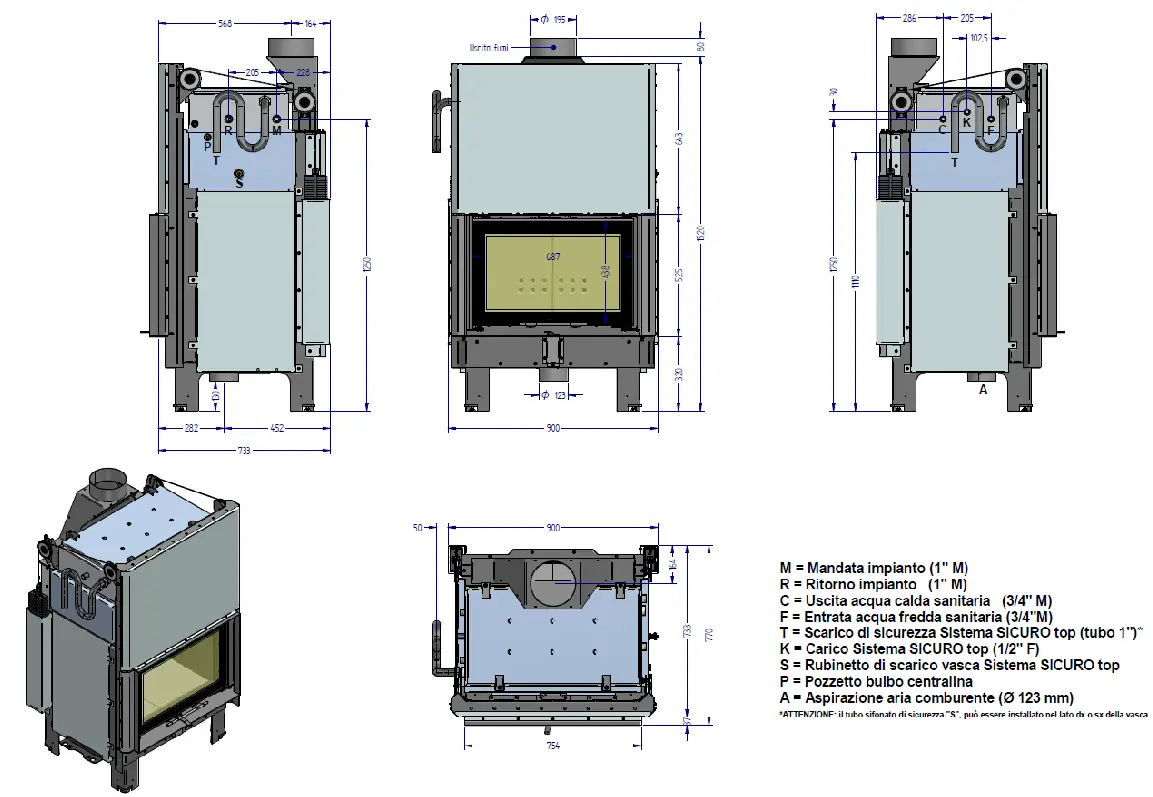 Termocamino a legna KLOVER modello ZEUS FRONTAL 17,4 kW - immagine 7