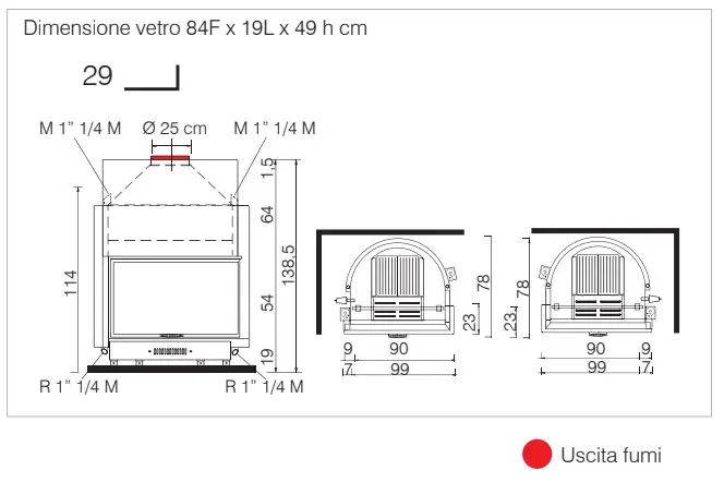 Termocamino a Legna EDILKAMIN modello ACQUATONDO 29 SX VASO APERTO - immagine 2