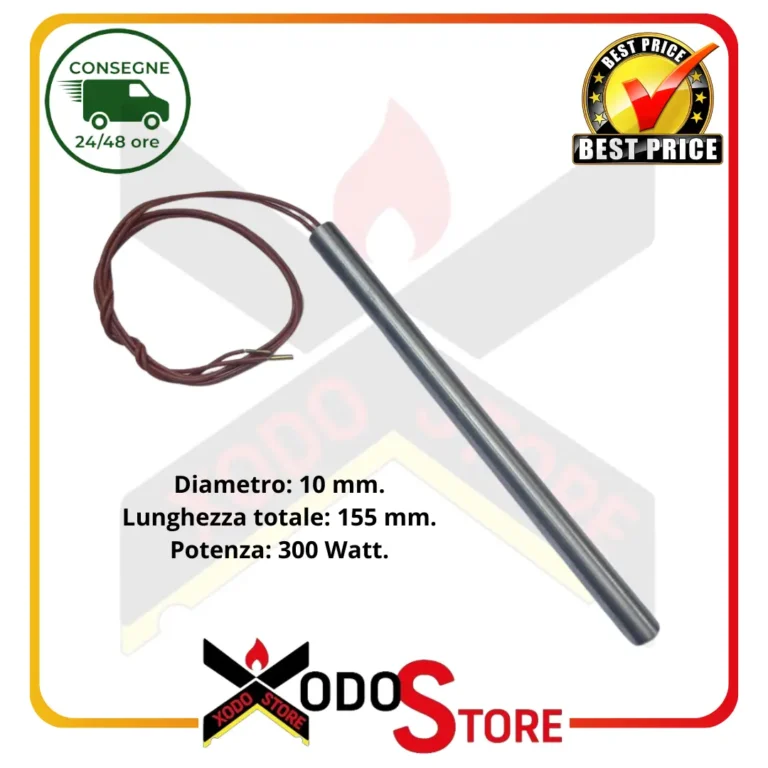 Candeletta resistenza accensione per stufa a pellet, 300 W, Ø 10 mm, lunghezza totale 155 mm, (RIF. INT. 1016)