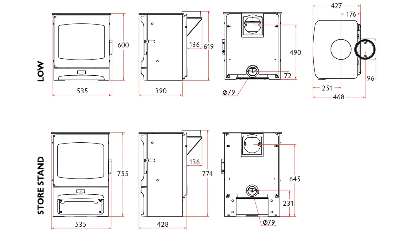 Stufa classica a legna CHARNWOOD modello AIRE 7 11kW - immagine 8
