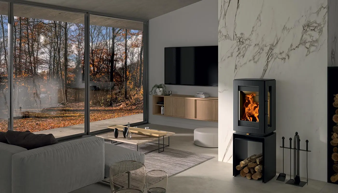 Stufa contemporanea a legna HERGOM modello GLOW 5S - immagine 3