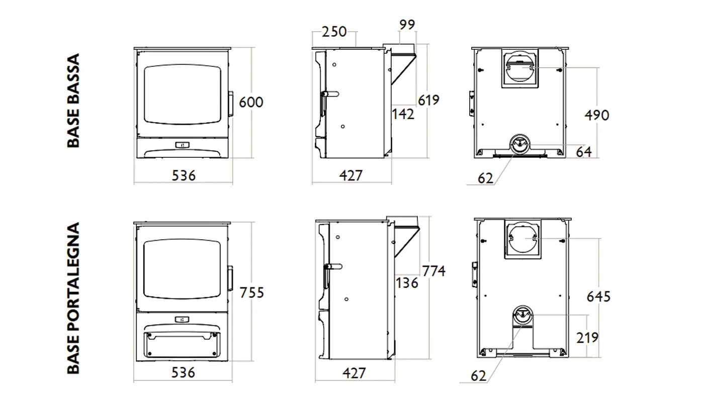 Stufa classica a legna CHARNWOOD modello AIRE 700 8kW - immagine 10